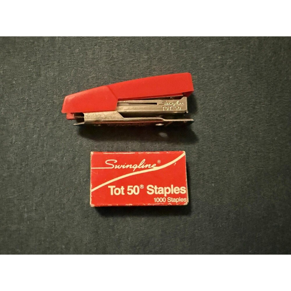 Vintage Swingline Tot 50 Red Mini Stapler Made In USA W Box Tot 50 Staples